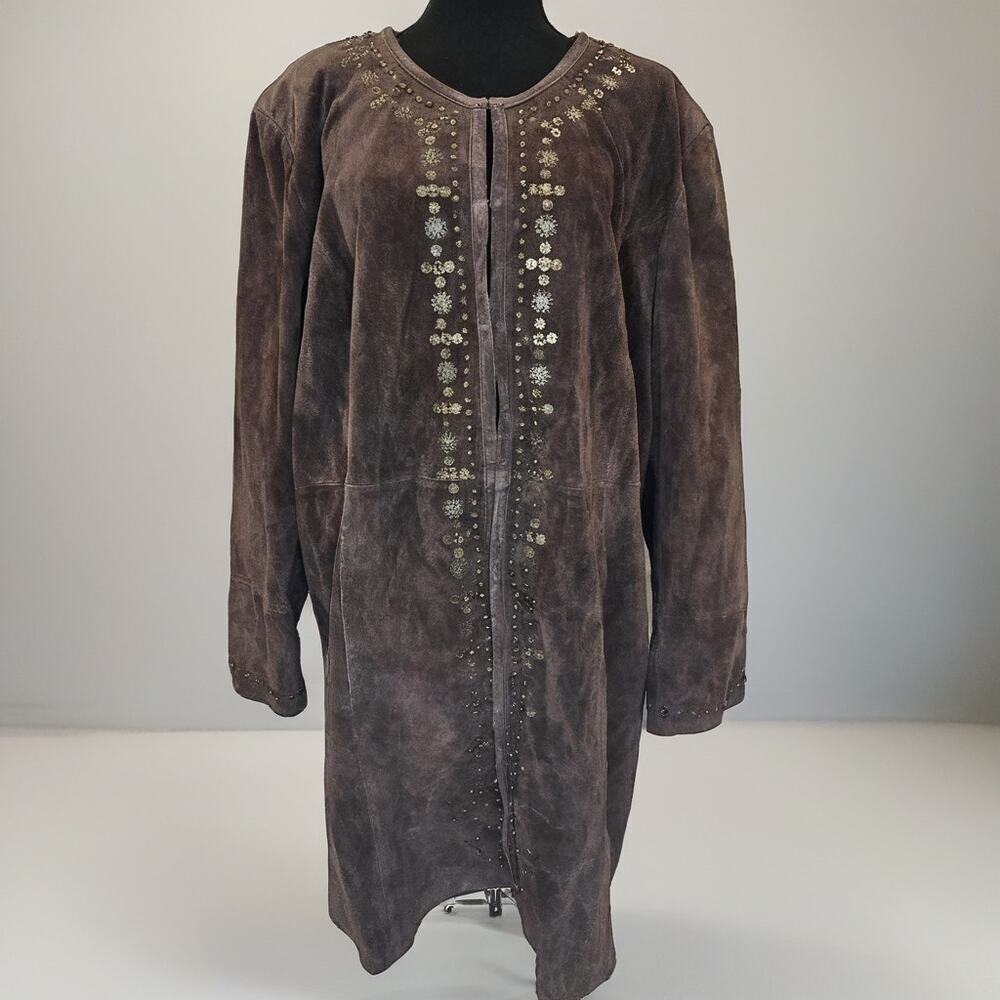 NWT Vintage Pamela McCoy Genuine Suede Leather with metal embellishments Coat.